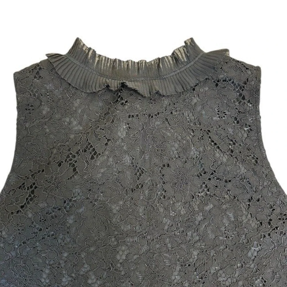 J.Crew Lace Top Ruffle Mock Neck Sleeveless Keyhole Black Blouse Size Tall Small